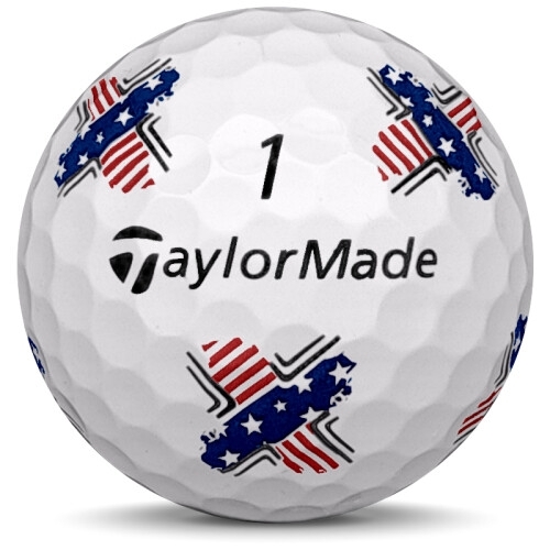 Golfboll av modellen Taylormade TP5 i 2020 års version med pix usa färg sned bild