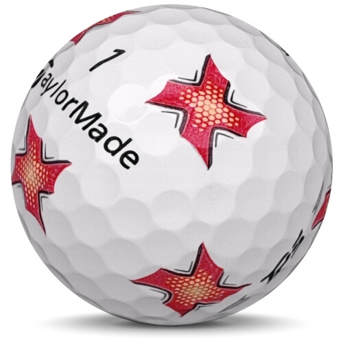 Golfboll av modellen Taylormade TP5 i 2020 års version med pix x färg sned bild