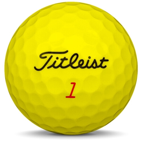 Golfboll av modellen Titleist DT Solo i gul färg framifrån