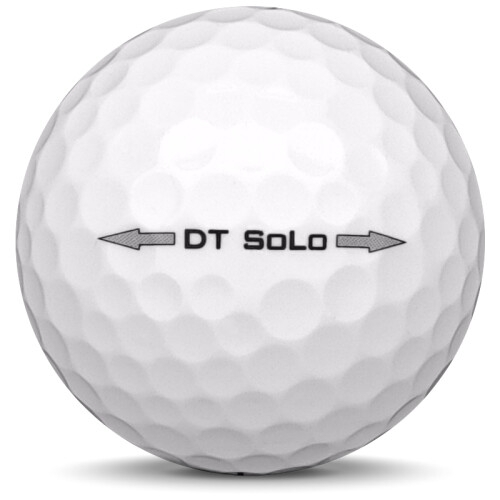 Golfboll av modellen Titleist DT Solo i vit färg från sidan