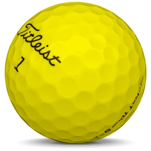 Golfboll av modellen Titleist NXT Tour S i 2017 års version med gul färg sned bild