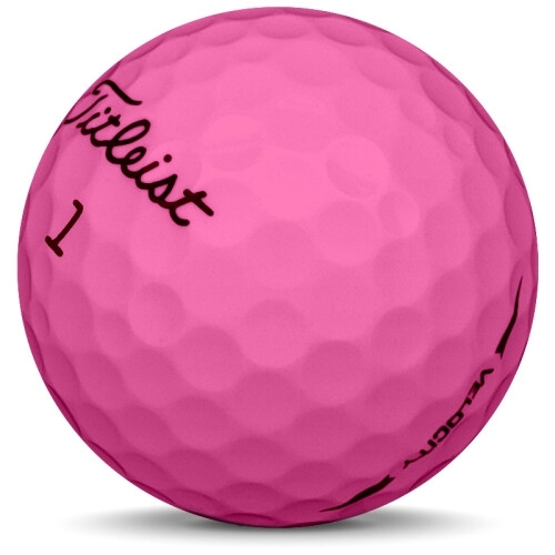Golfboll av modellen Titleist Velocity i 2019 års version med rosa färg sned bild