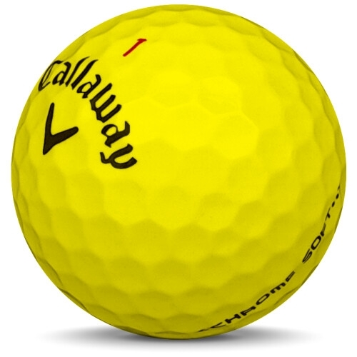 Golfboll av modellen Callaway Chrome Soft i 2017 års version med gul färg sned bild