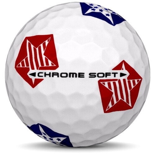 Golfboll av modellen Callaway Chrome Soft i 2019 års version med truvis usa färg från sidan