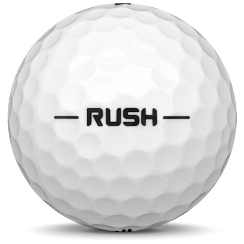 Golfboll av modellen Pinnacle Rush i 2018 års version med vit färg från sidan