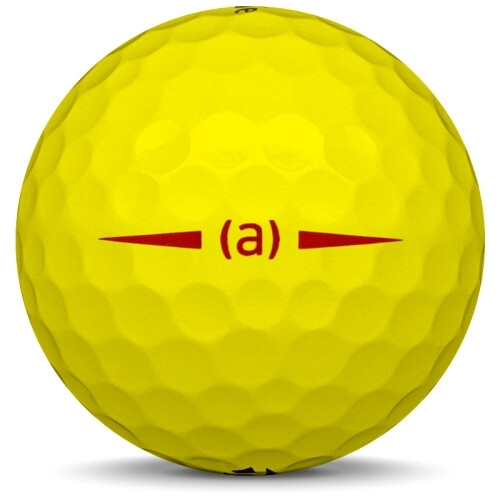 Golfboll av modellen Taylormade Project (a) i 2019 års version med gul färg från sidan