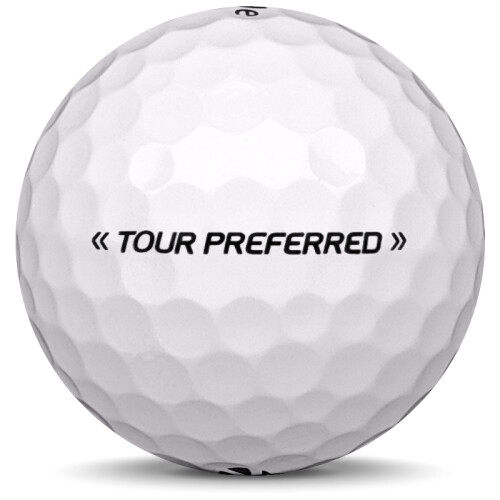 Golfboll av modellen TaylorMade Tour Preferred i vit färg från sidan